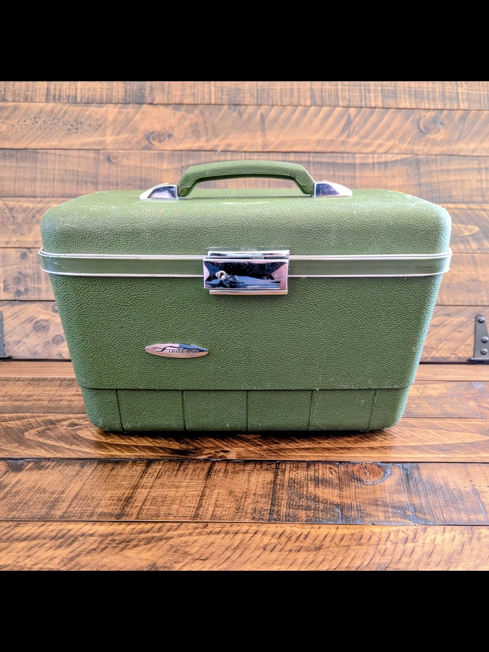VTG MCM Retro Sears Forecast Avocado Green Hard Train Make Up Case W/Mirror&Tray